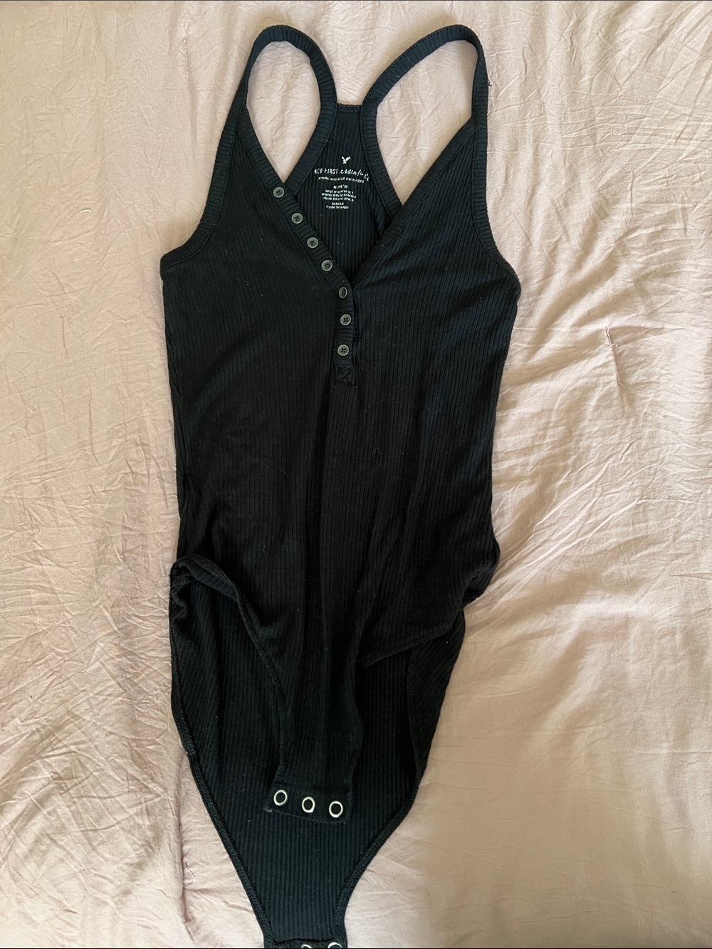 Source Unknown Black Ribbed Snap-Front Racerback Kids One-Piece